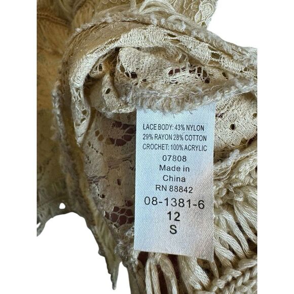 Embroidered Lace Crochet Short Sleeve Ivory Blouse Top Cami Sz S Boho Y2K Retro - Picture 3 of 7